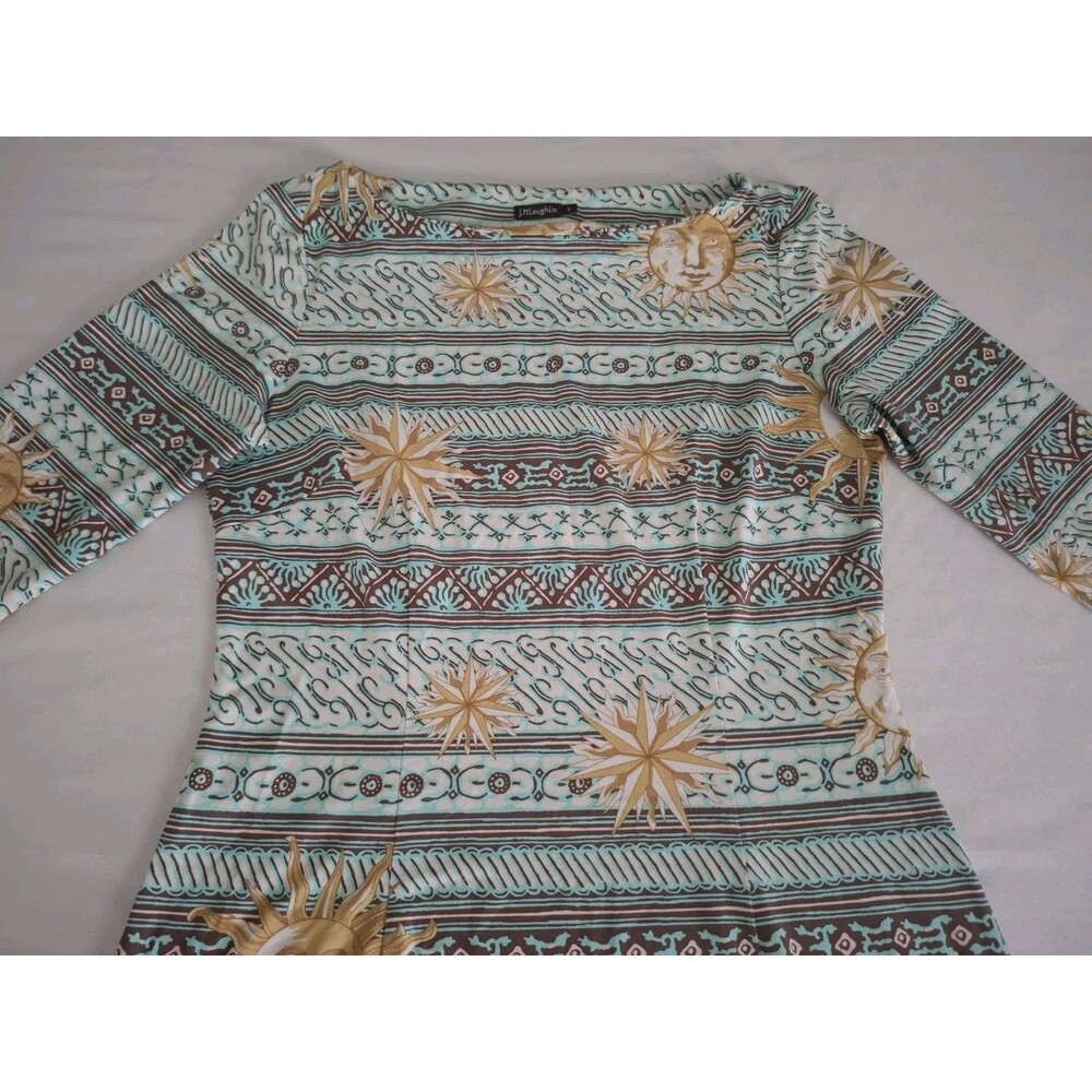 J.McLaughlin Catalina Cloth Dress Sz S Women's Celestial Sun Print 3/4 Sleeve